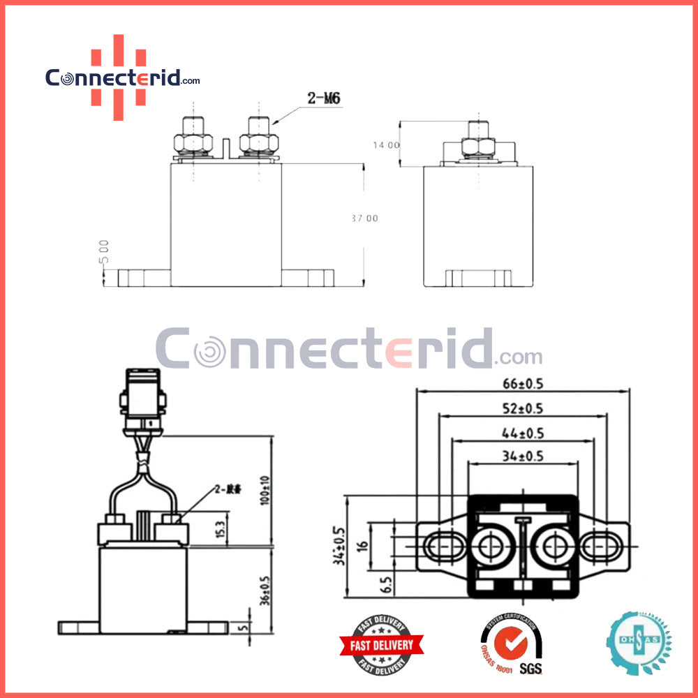 150A Strong Magnetic arc extinguishing Automotive DC high Voltage electromagnetic Relay DC12V24V48V60V72V Motor Load 150A contac(E150-36V)