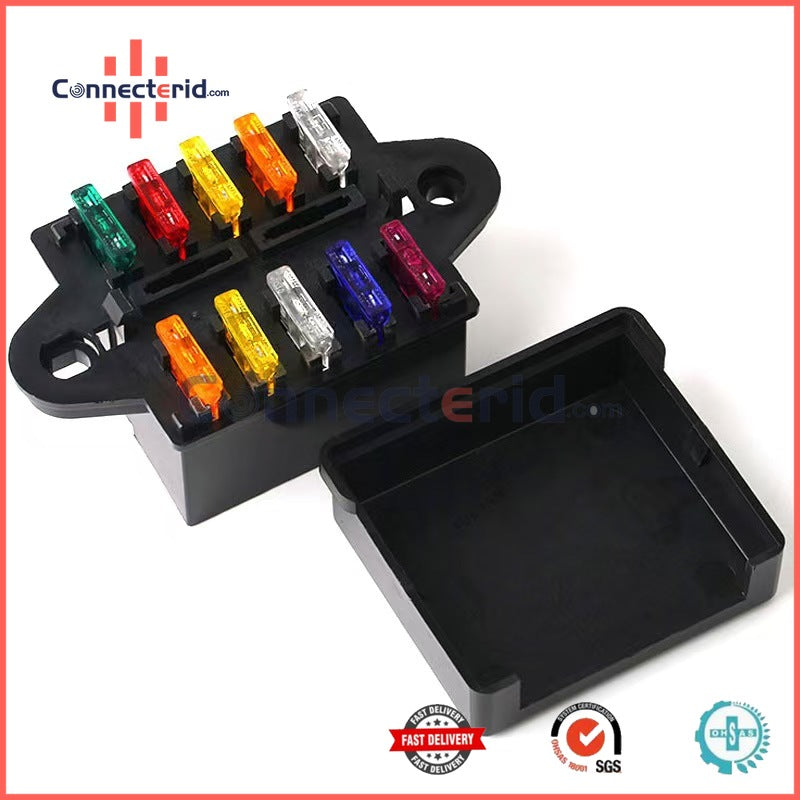 BX2103 Central Junction Box 10-way fuse box 12V Fuse Box 10 Slot ATC Fuse Box, Metal Terminals, Universal Compatible