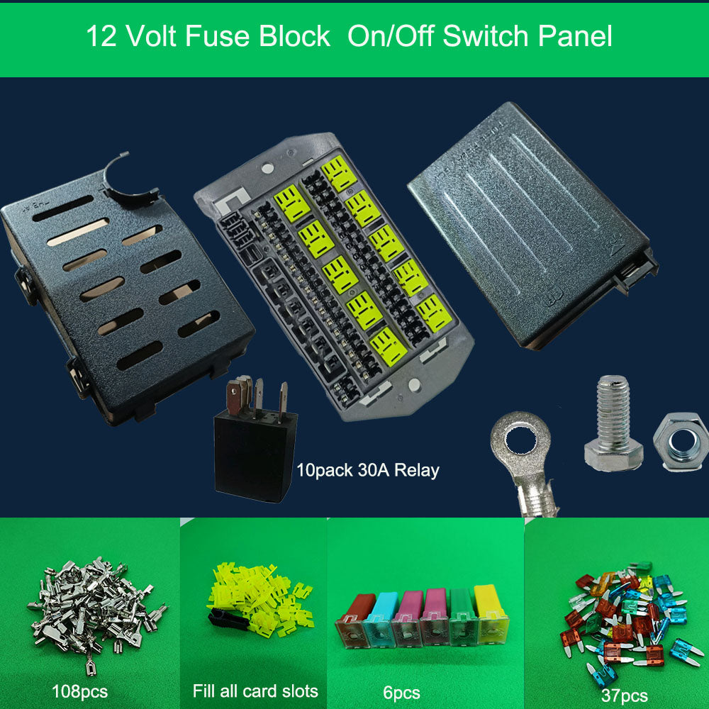 12V24VRelay Fuse Block With 10Pack 5Pin 30A Relays Slots 40 ATC/ATO Fuse Circuit Control Relay System Box 12 Volt Fuse Block On/Off Switch Panel for Car SUV Truck