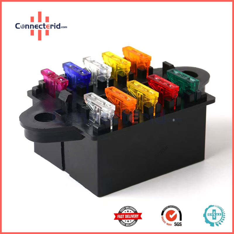 BX2103 Central Junction Box 10-way fuse box 12V Fuse Box 10 Slot ATC Fuse Box, Metal Terminals, Universal Compatible