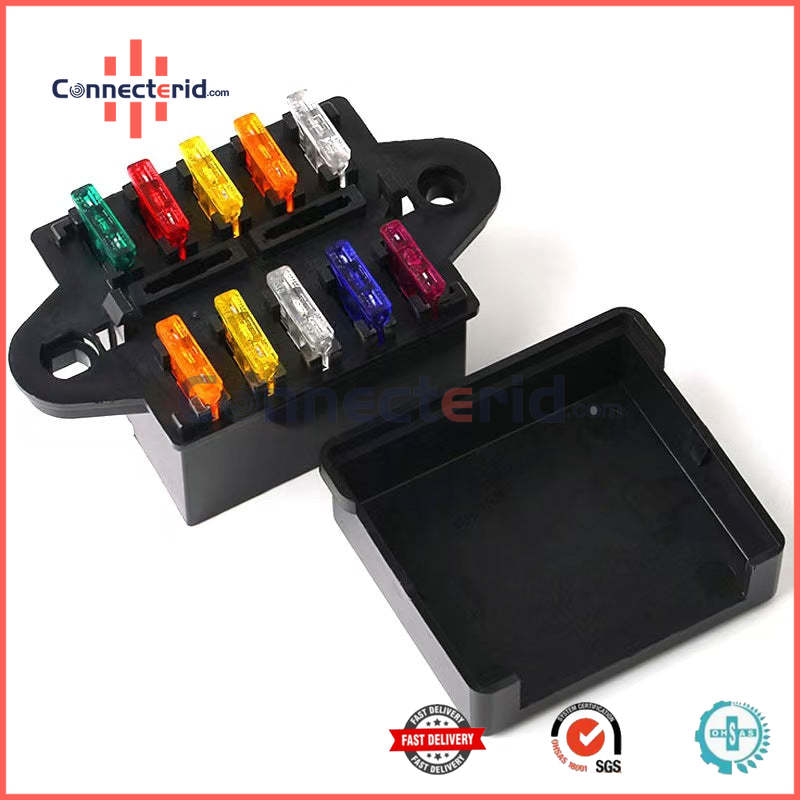 BX2103 Central Junction Box 10-way fuse box 12V Fuse Box 10 Slot ATC Fuse Box, Metal Terminals, Universal Compatible
