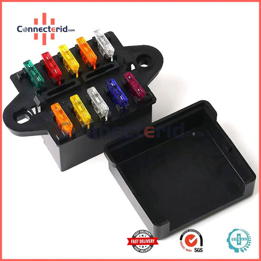 BX2103  Central Junction Box 10-way fuse box 12V Fuse  Box 10 Slot ATC Fuse Box, Metal Terminals, Universal Compatible